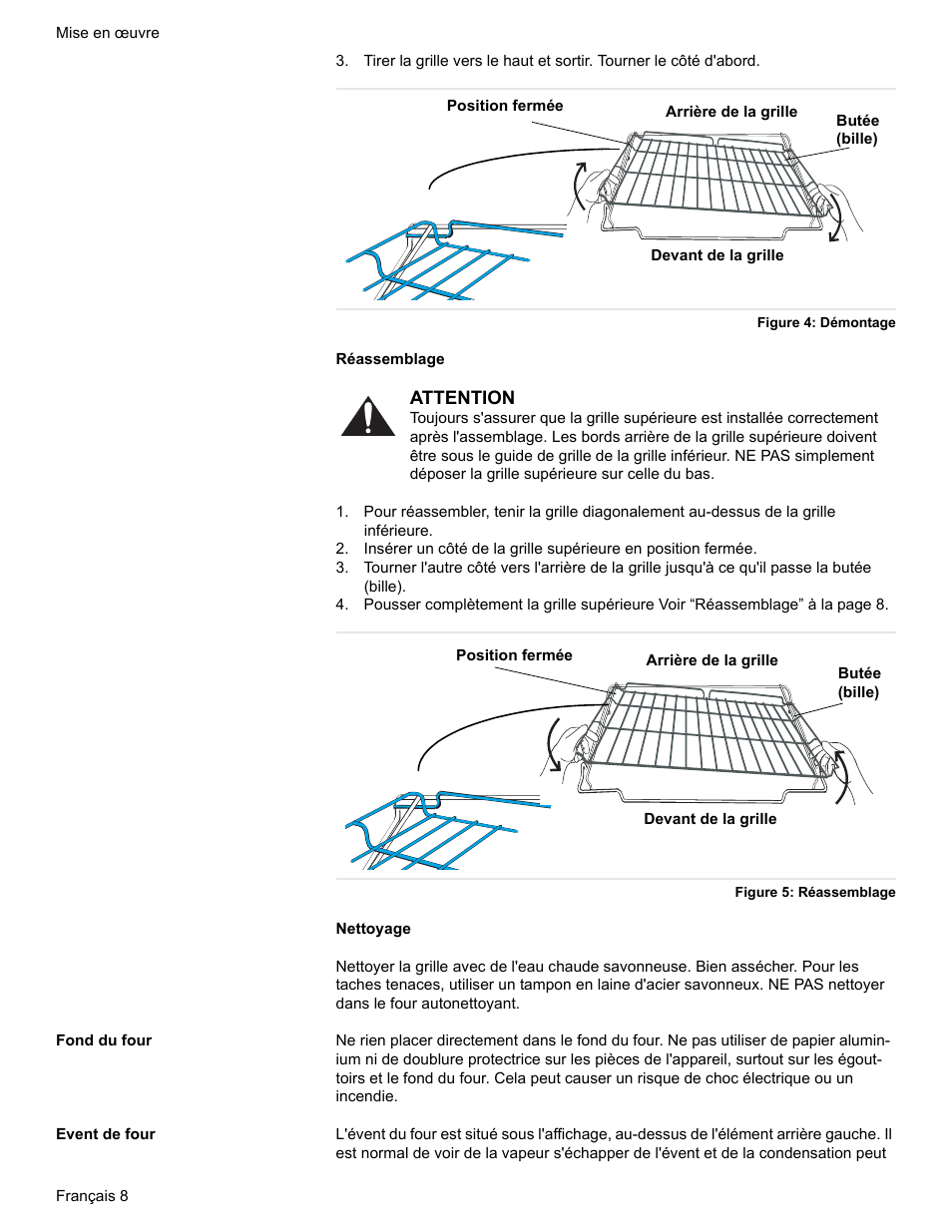 Figure 4: démontage, Figure 5: réassemblage, Fond du four | Event de four | Bosch Electric Range with Magnetic Control Knob and European Convection User Manual | Page 52 / 132