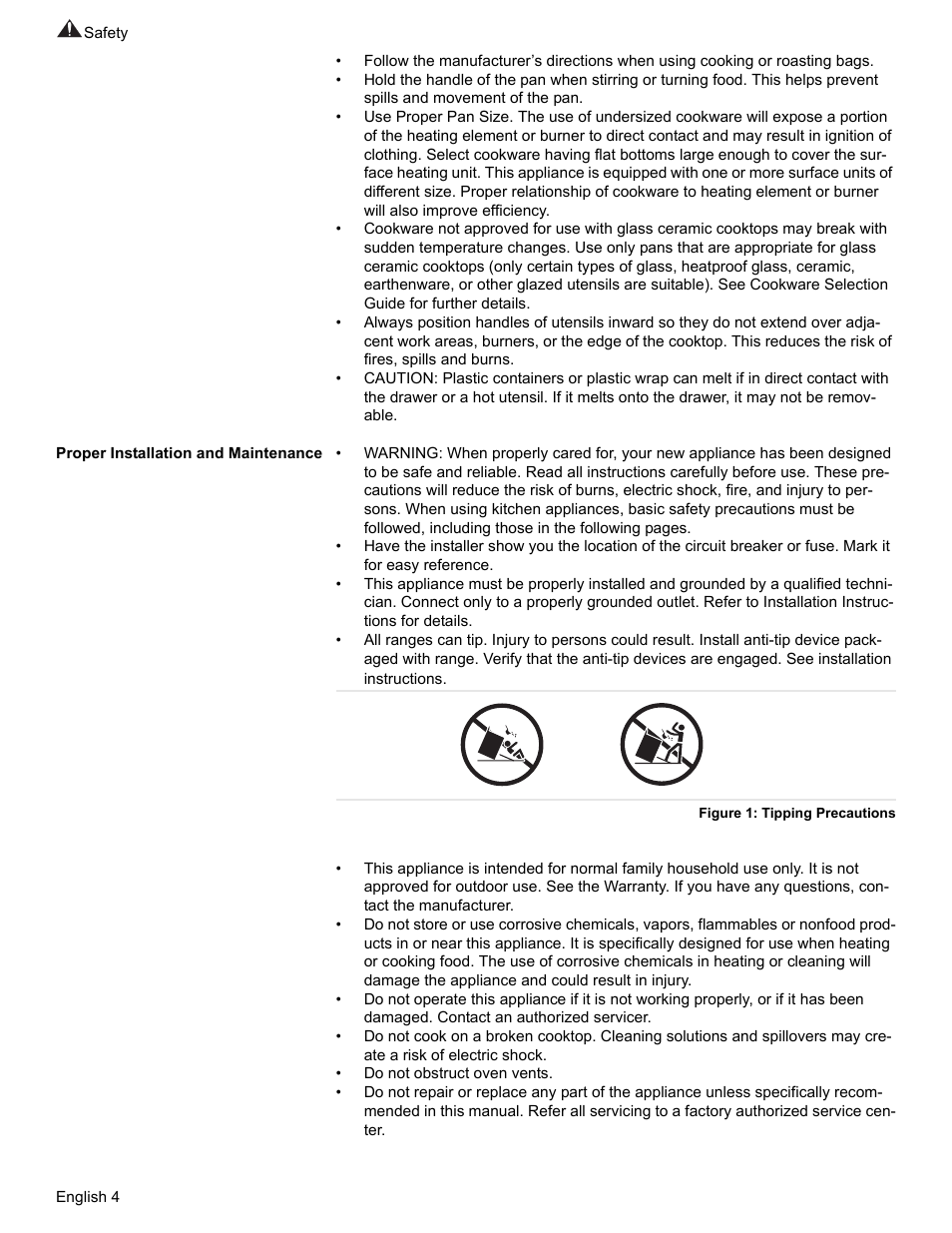 Proper installation and maintenance, Figure 1: tipping precautions | Bosch Electric Range with Magnetic Control Knob and European Convection User Manual | Page 6 / 132