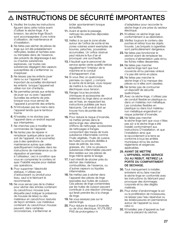 Instructions de sécurité importantes | Bosch WTMC8521UC User Manual | Page 27 / 80