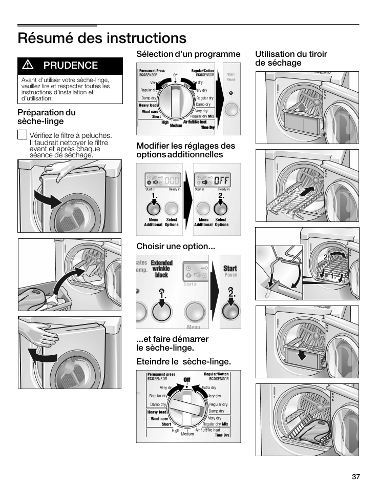 Résumé des instructions, Prudence | Bosch WTMC8521UC User Manual | Page 37 / 80