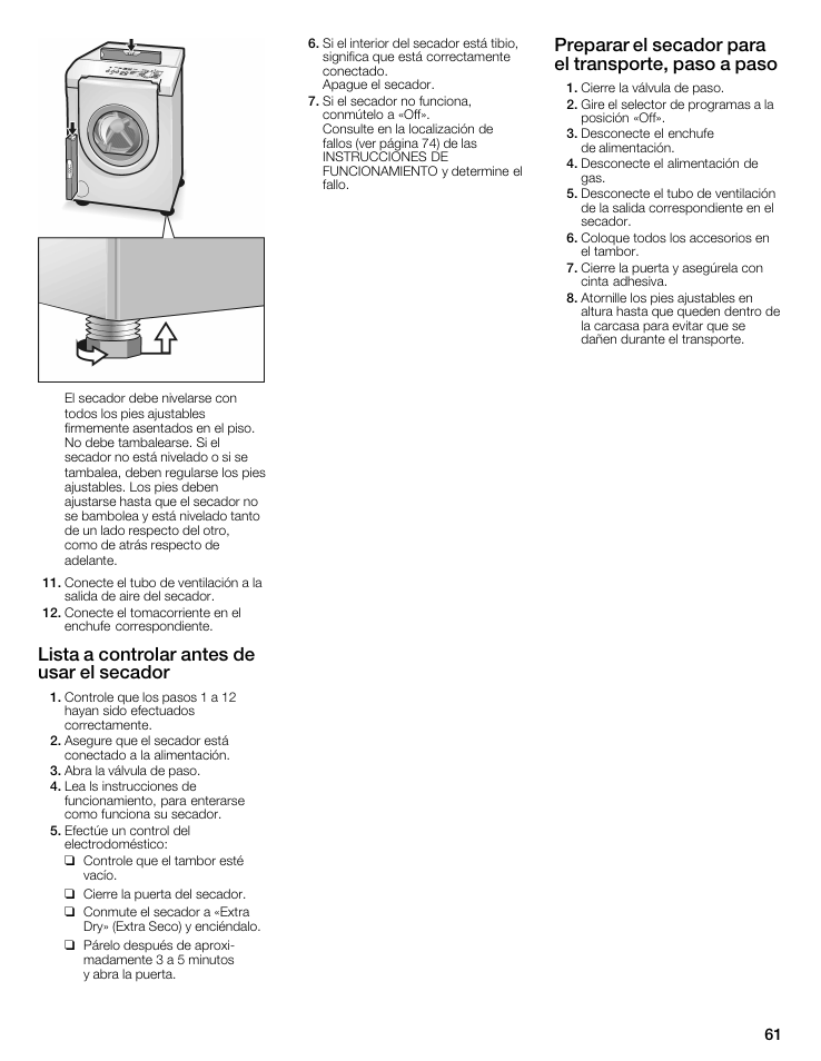Lista a controlar antes de usar el secador | Bosch WTMC8521UC User Manual | Page 61 / 80