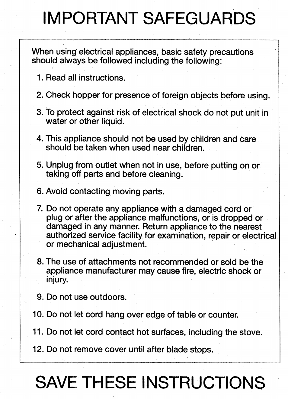 Important safeguards, Save these instructions | Bosch MKM 6000 User Manual | Page 2 / 6