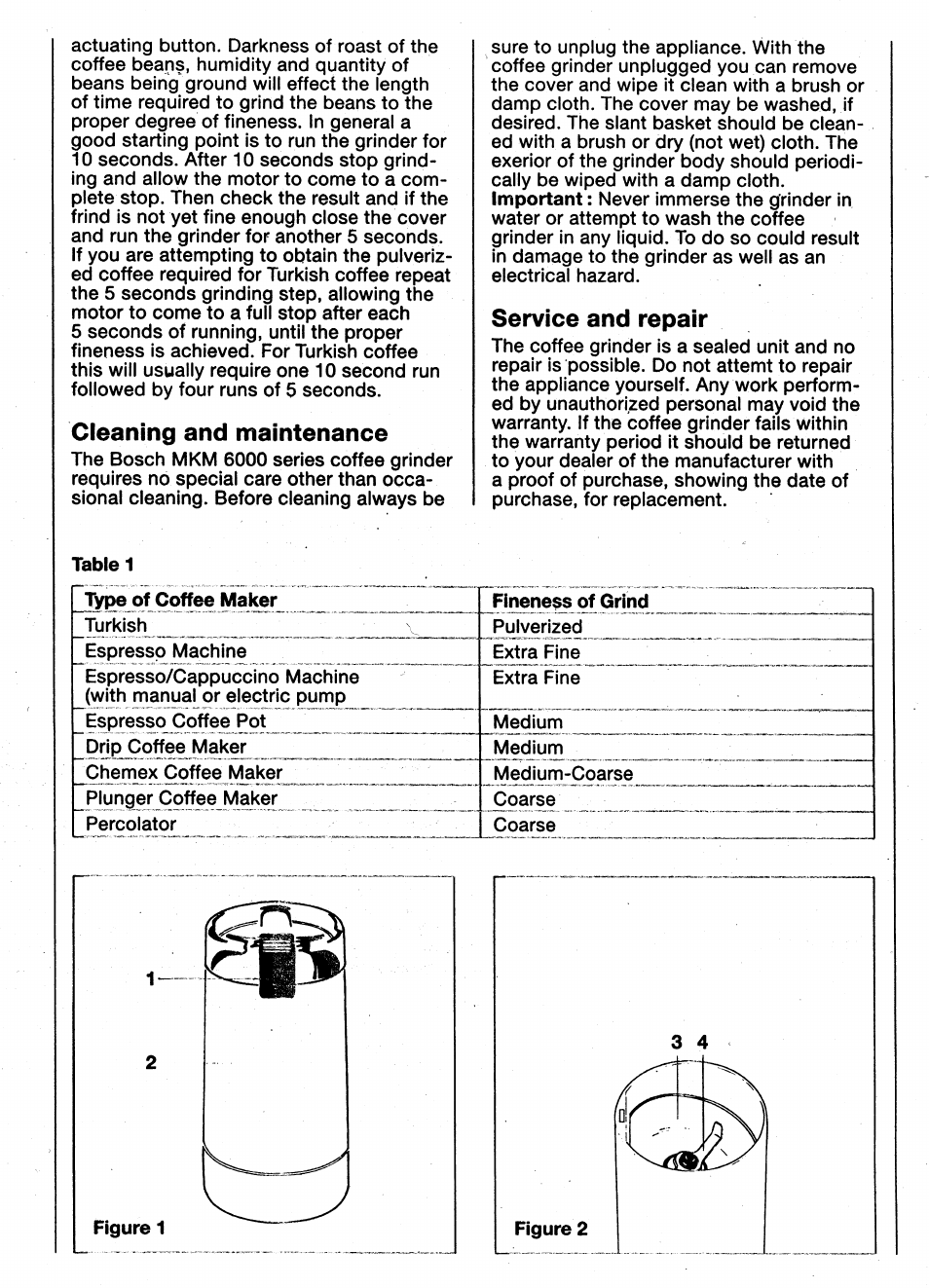 Cleaning and maintenance, Service and repair | Bosch MKM 6000 User Manual | Page 4 / 6