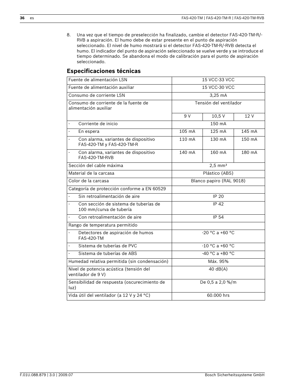 Especificaciones técnicas | Bosch FAS-420-TM-RVB User Manual | Page 36 / 98