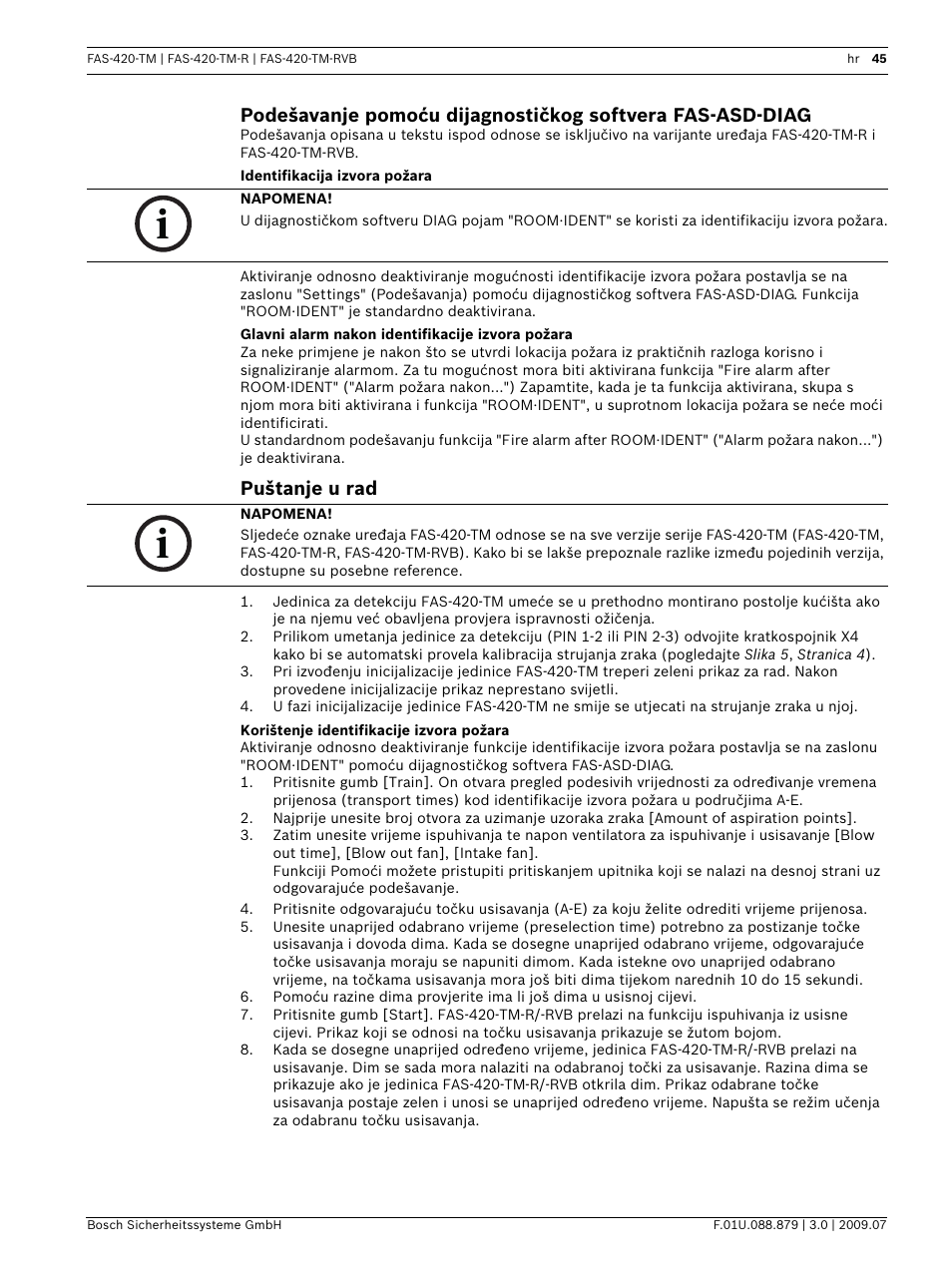 Puštanje u rad | Bosch FAS-420-TM-RVB User Manual | Page 45 / 98