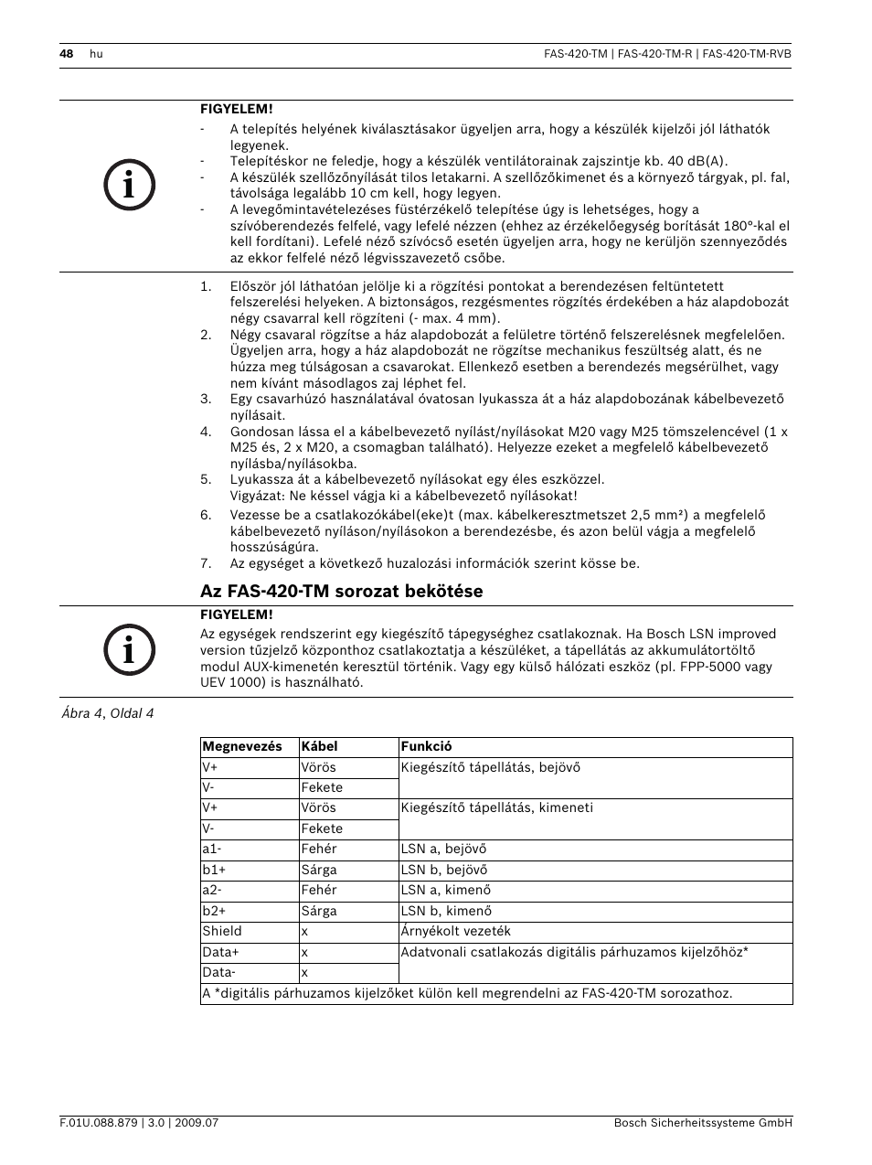 Az fas-420-tm sorozat bekötése | Bosch FAS-420-TM-RVB User Manual | Page 48 / 98