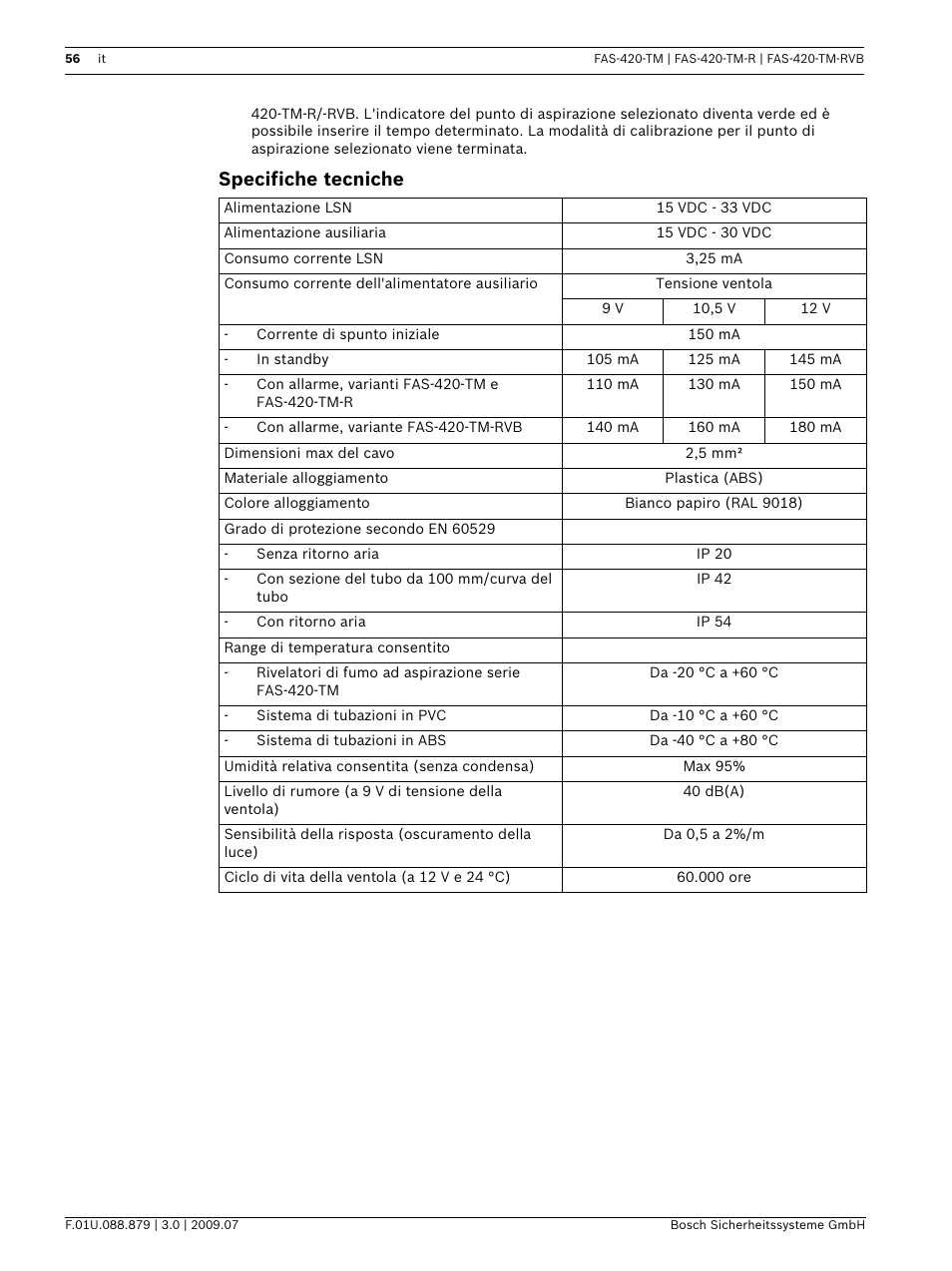 Specifiche tecniche | Bosch FAS-420-TM-RVB User Manual | Page 56 / 98