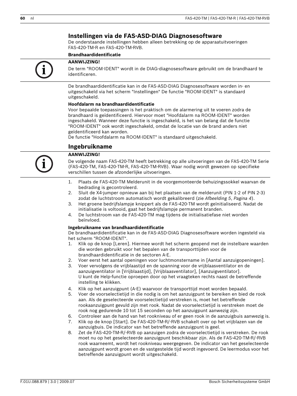 Instellingen via de fas-asd-diag diagnosesoftware, Ingebruikname | Bosch FAS-420-TM-RVB User Manual | Page 60 / 98