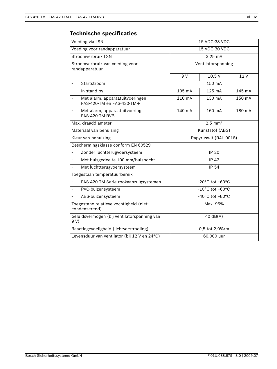 Technische specificaties | Bosch FAS-420-TM-RVB User Manual | Page 61 / 98
