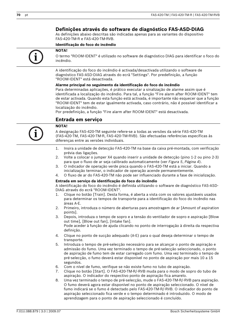 Entrada em serviço | Bosch FAS-420-TM-RVB User Manual | Page 70 / 98