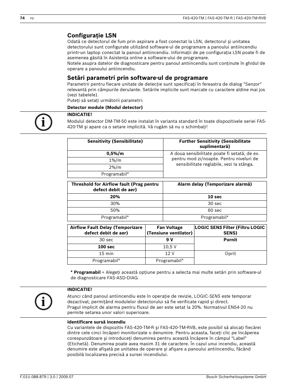 Configuraţie lsn, Setări parametri prin software-ul de programare | Bosch FAS-420-TM-RVB User Manual | Page 74 / 98