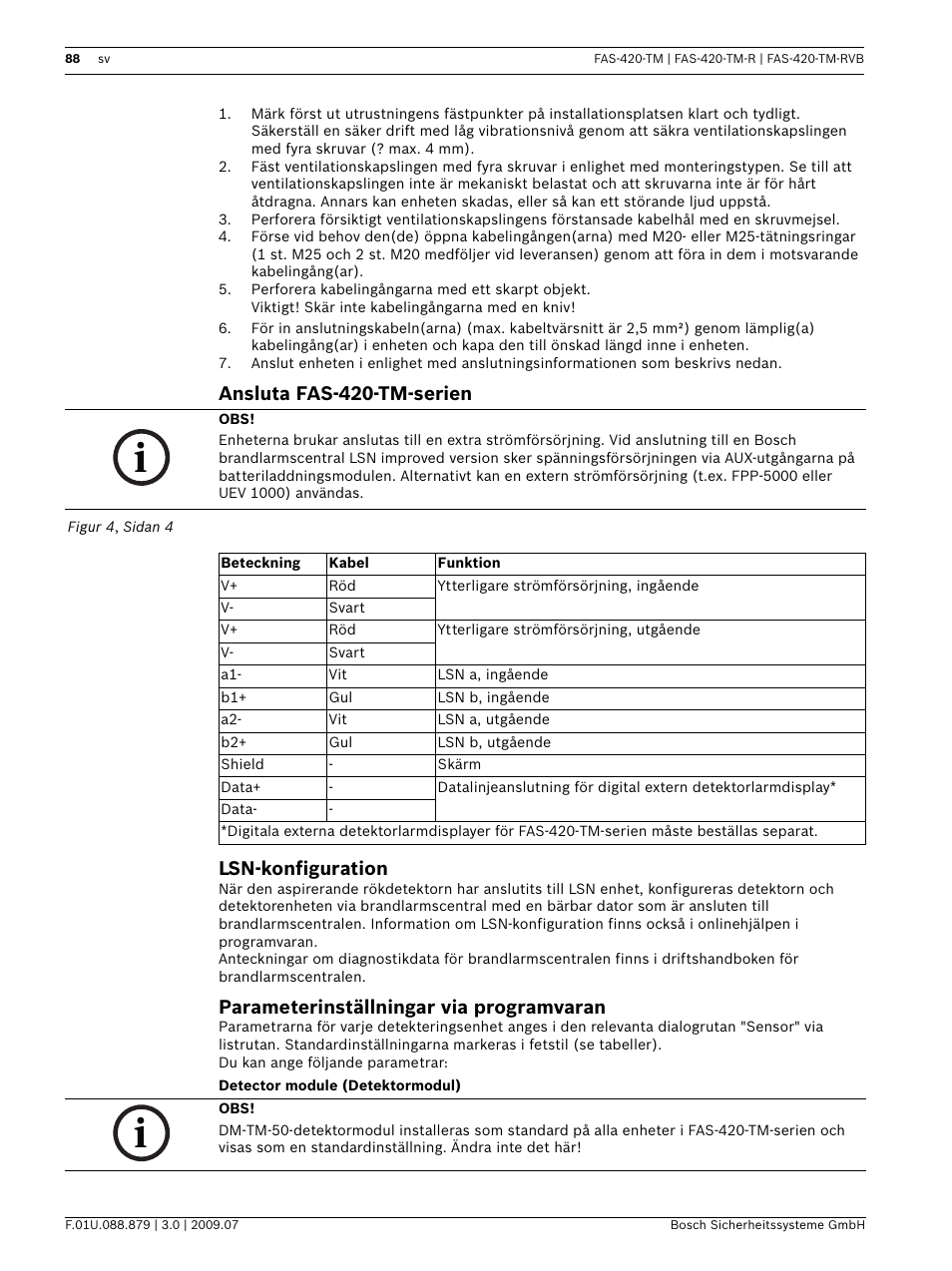 Ansluta fas-420-tm-serien lsn-konfiguration, Parameterinställningar via programvaran | Bosch FAS-420-TM-RVB User Manual | Page 88 / 98
