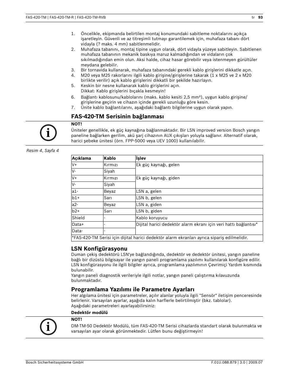 Fas-420-tm serisinin bağlanması lsn konfigürasyonu, Programlama yazılımı ile parametre ayarları | Bosch FAS-420-TM-RVB User Manual | Page 93 / 98