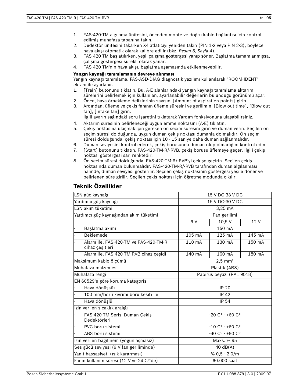 Teknik özellikler | Bosch FAS-420-TM-RVB User Manual | Page 95 / 98