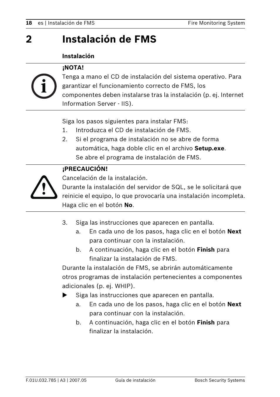 2instalación de fms | Bosch FSM-2000 User Manual | Page 18 / 40