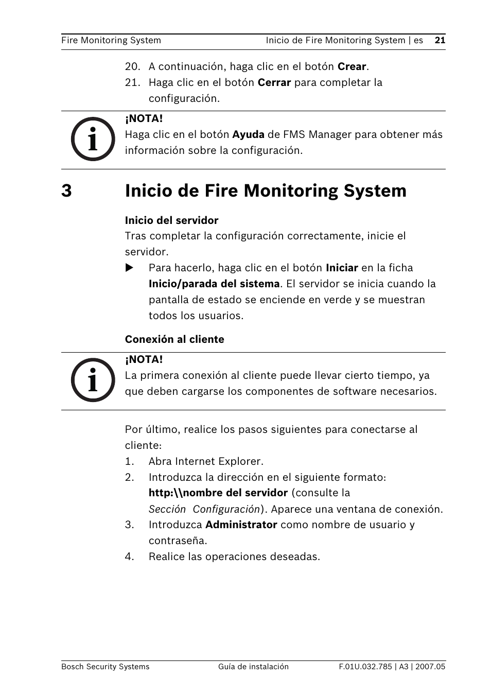 3inicio de fire monitoring system | Bosch FSM-2000 User Manual | Page 21 / 40