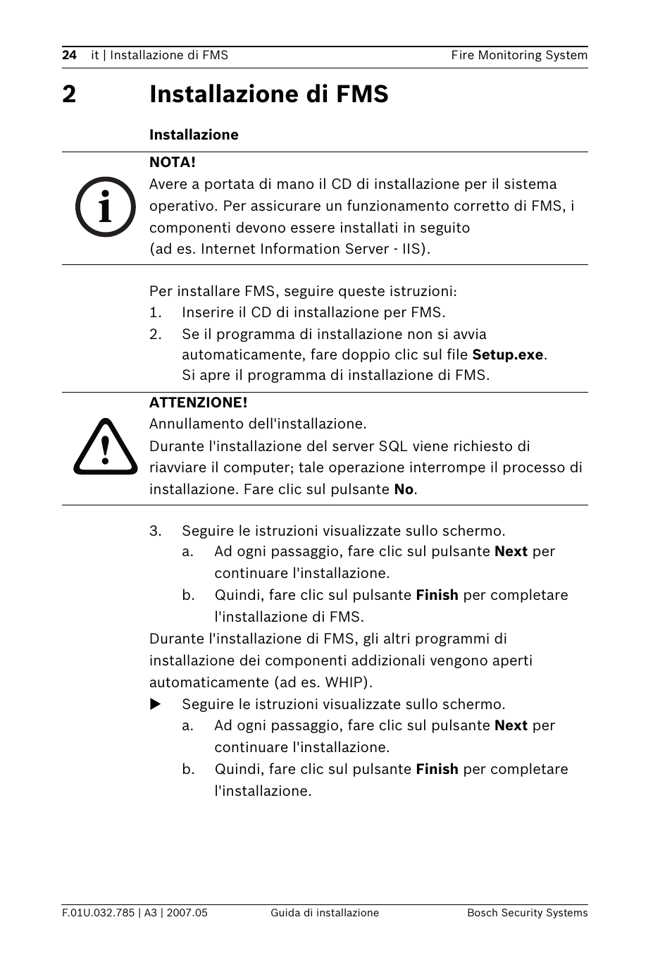 2installazione di fms | Bosch FSM-2000 User Manual | Page 24 / 40