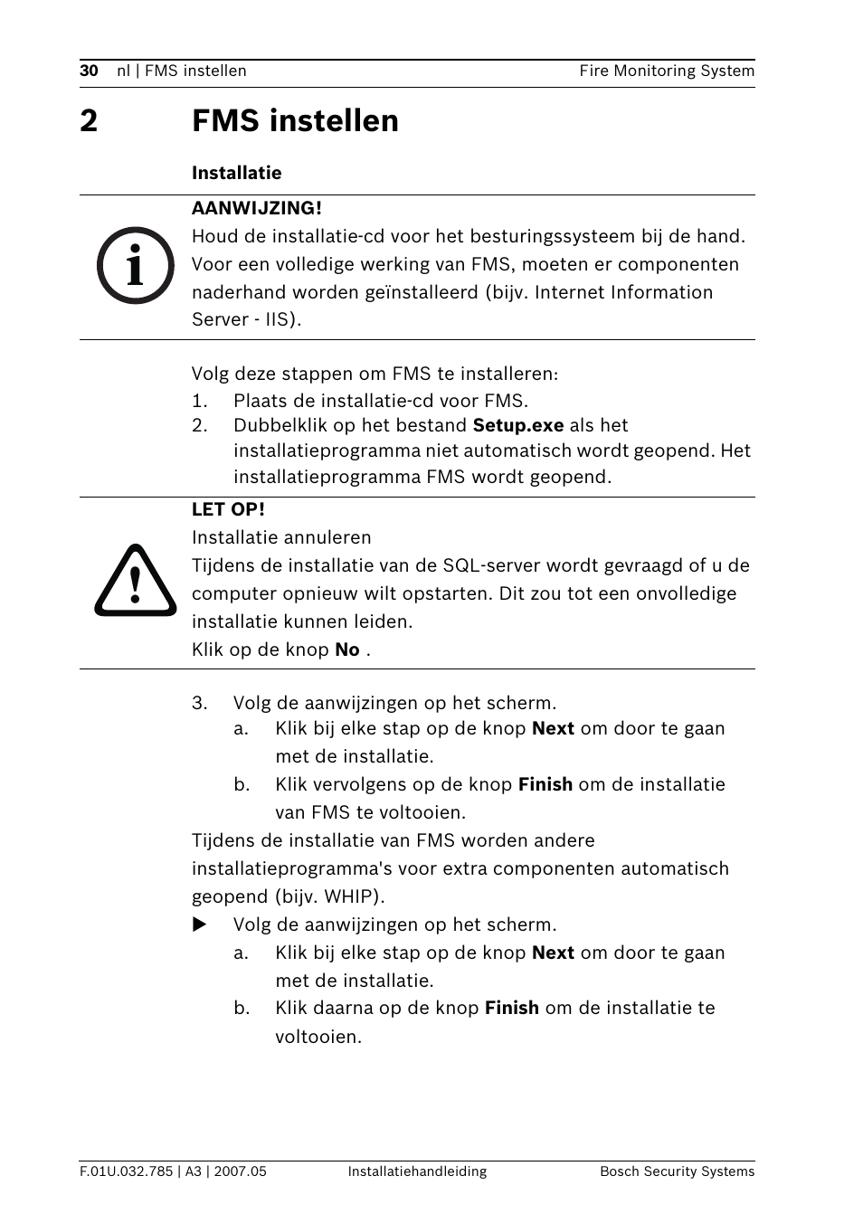 2fms instellen | Bosch FSM-2000 User Manual | Page 30 / 40