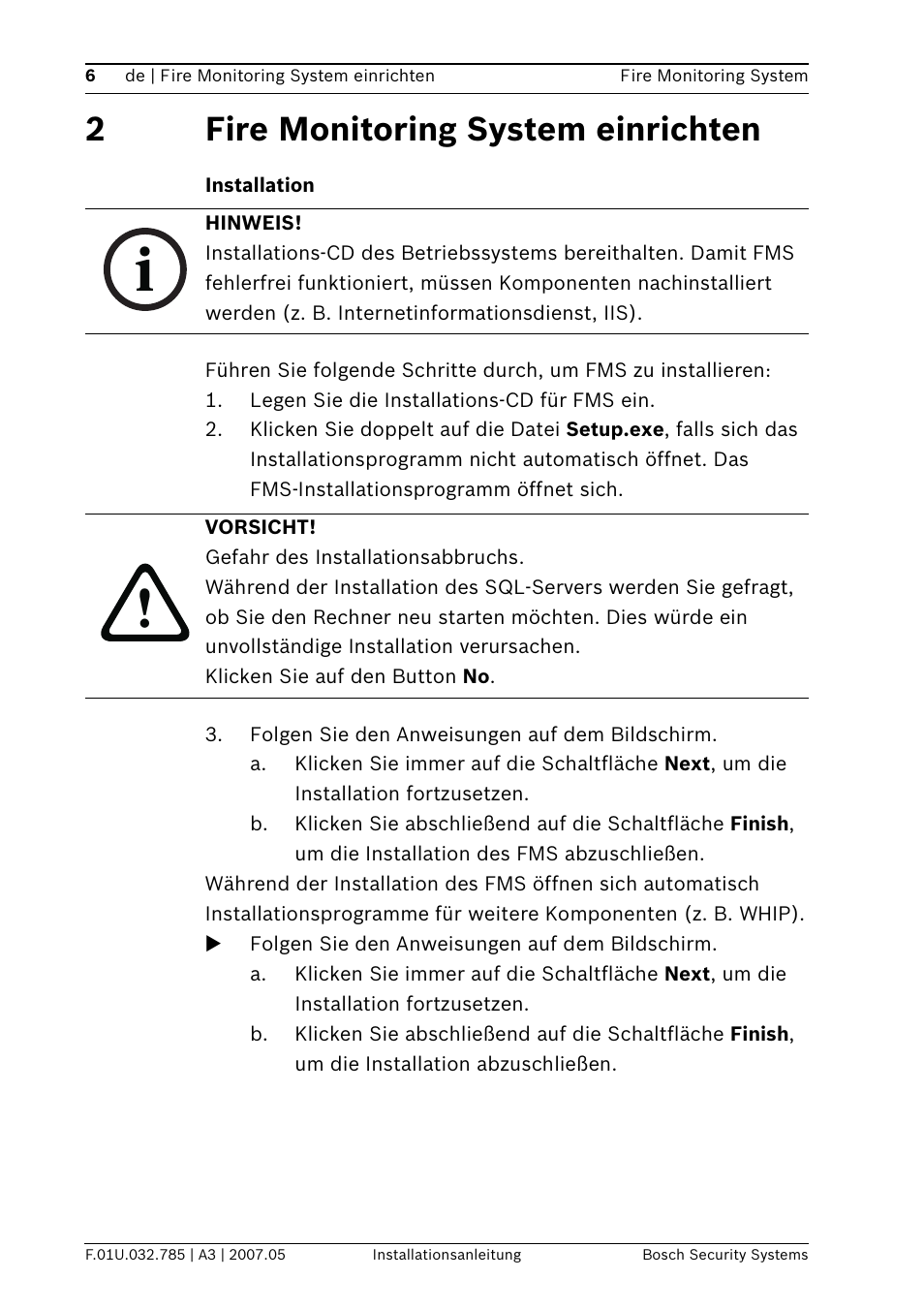 2fire monitoring system einrichten | Bosch FSM-2000 User Manual | Page 6 / 40