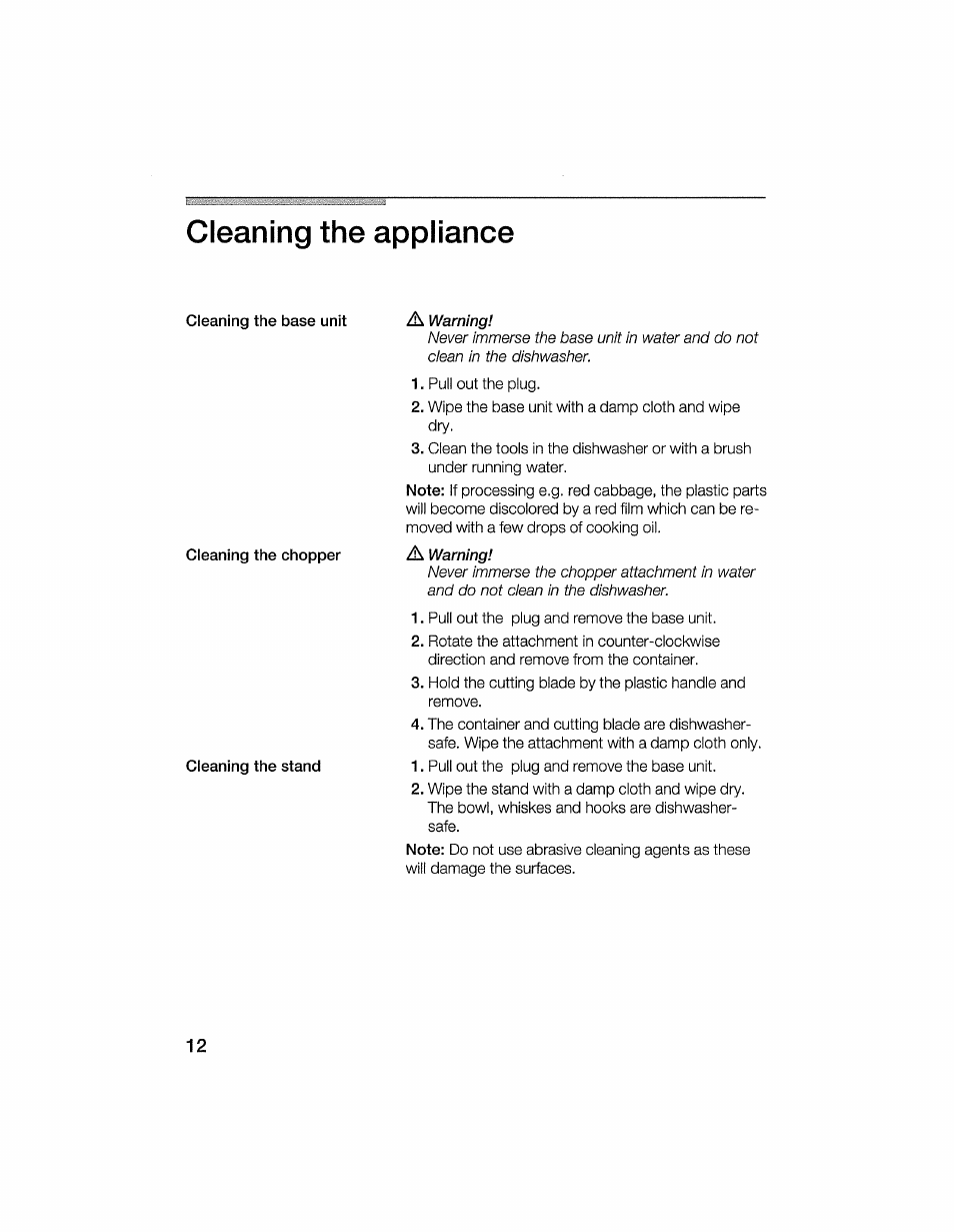 Cleaning the appliance | Bosch MFQ 2100 UC User Manual | Page 12 / 15