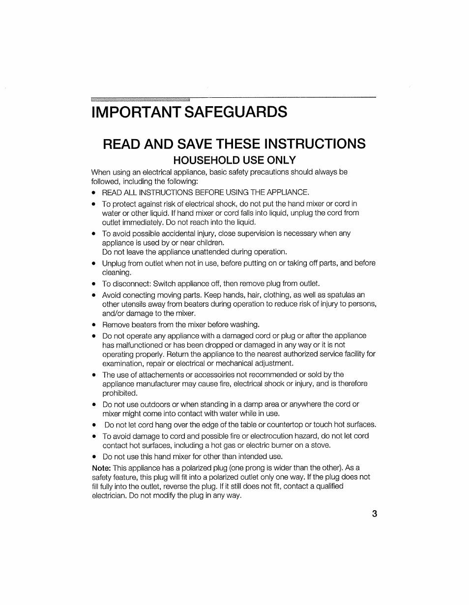 Important safeguards, Household use only, Read and save these instructions | Bosch MFQ 2100 UC User Manual | Page 3 / 15
