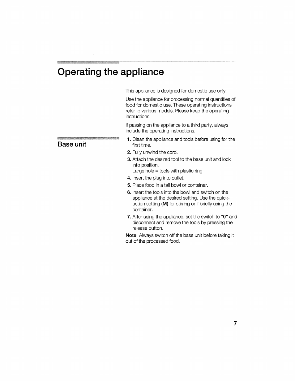 Operating the appliance | Bosch MFQ 2100 UC User Manual | Page 7 / 15