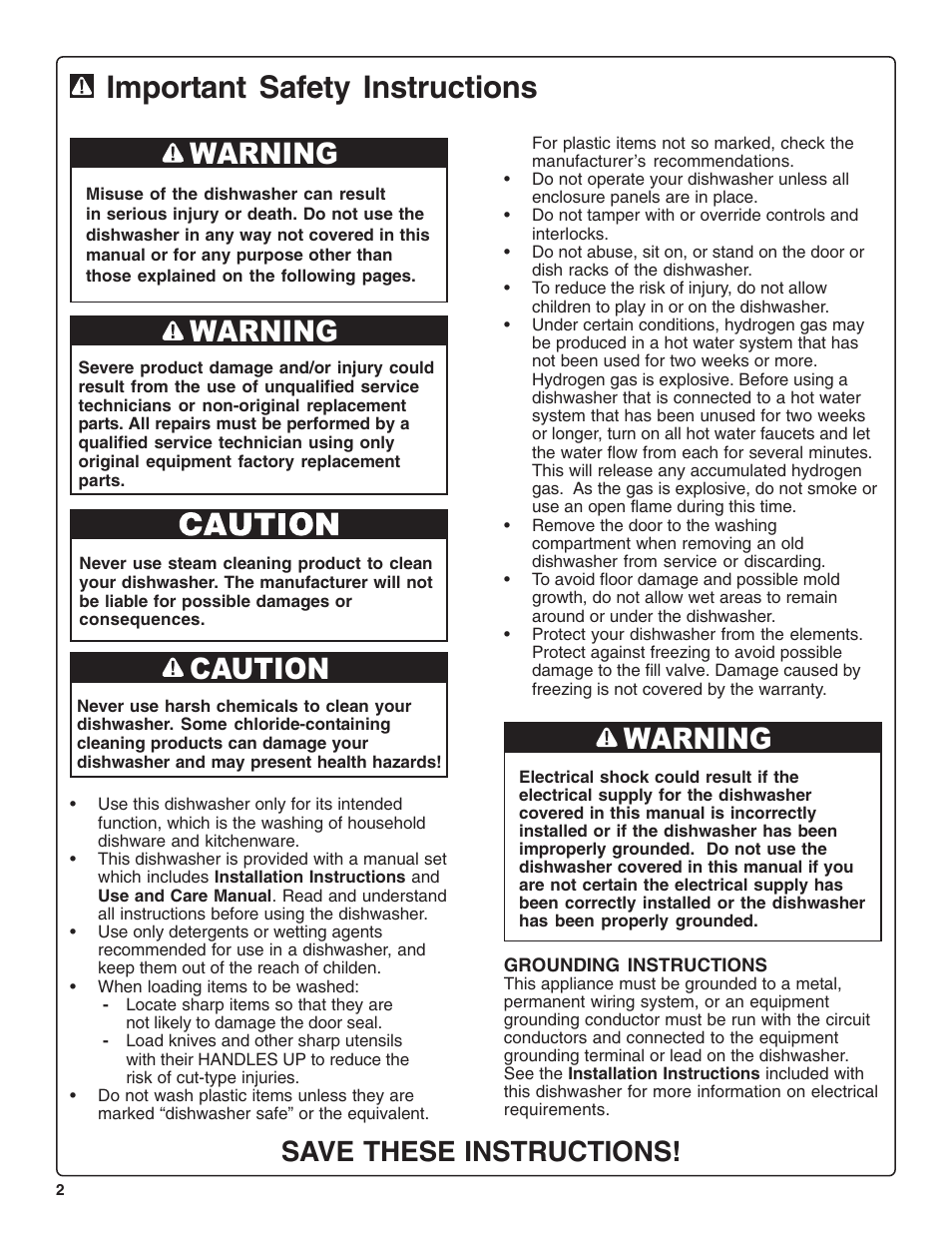 Important safety instructions, Warning, Caution | Save these instructions | Bosch SHE47C0 User Manual | Page 4 / 64