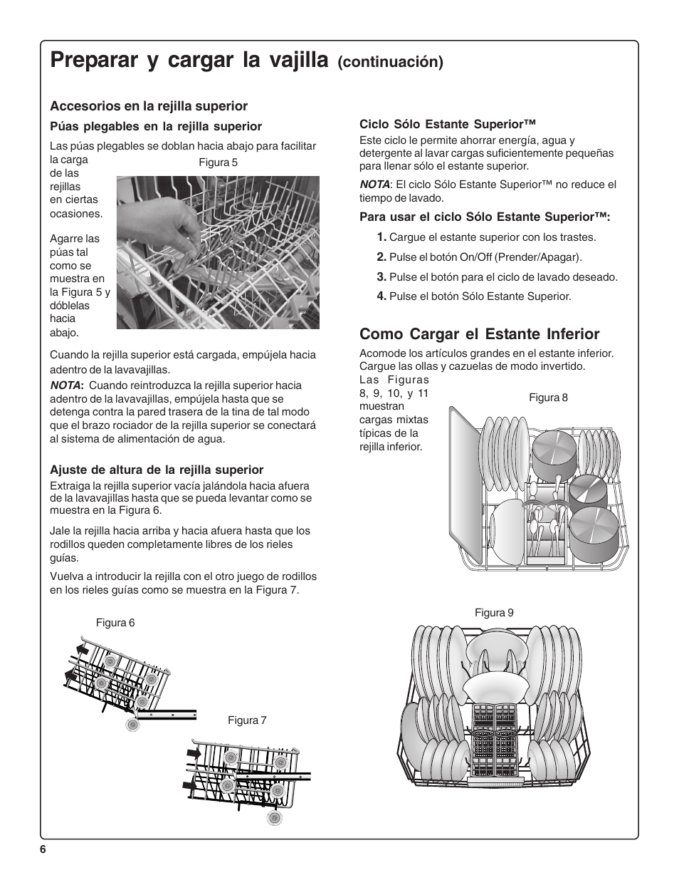 Preparar y cargar la vajilla, Continuación), Como cargar el estante inferior | Bosch SHE47C0 User Manual | Page 48 / 64