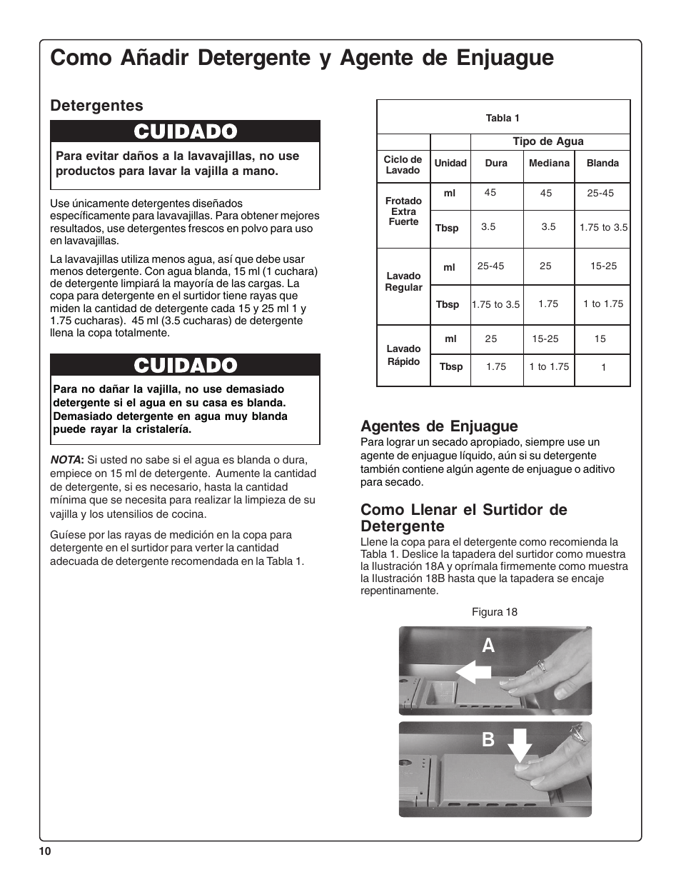 Como añadir detergente y agente de enjuague, Agentes de enjuague, Como llenar el surtidor de detergente | Detergentes | Bosch SHE47C0 User Manual | Page 52 / 64