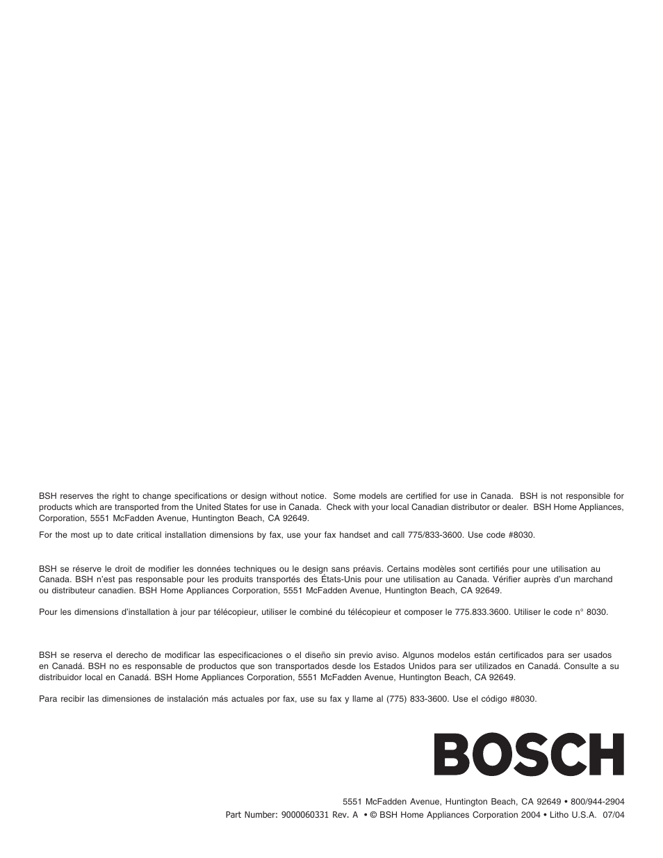 Bosch SHE47C0 User Manual | Page 64 / 64