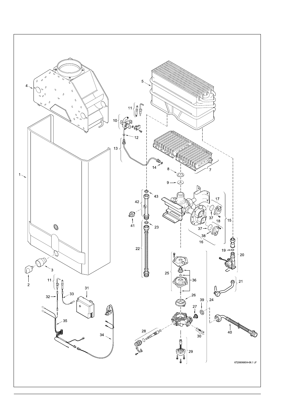 Interior components diagram and parts list | Bosch 125HX NG User Manual | Page 16 / 20