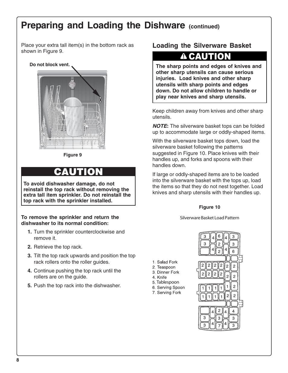 Preparing and loading the dishware, Caution | Bosch SRV53C User Manual | Page 10 / 64