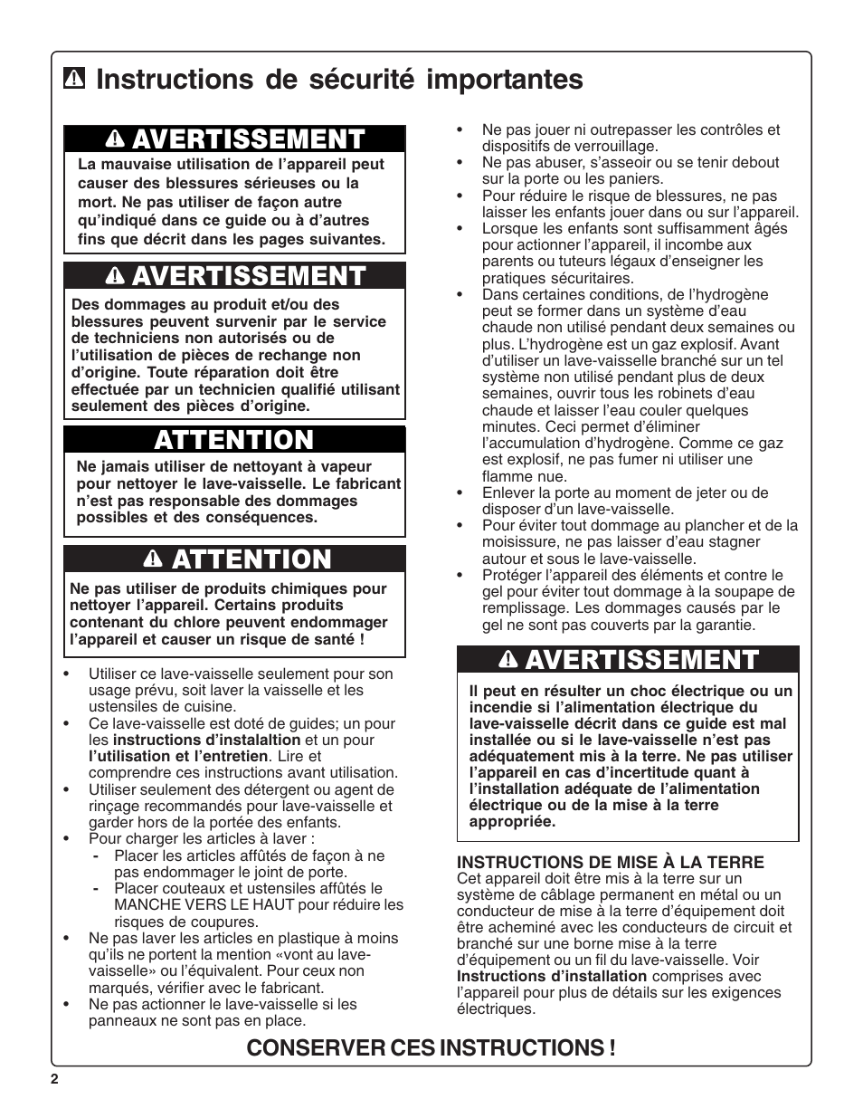 Instructions de sécurité importantes, Avertissement, Attention | Conserver ces instructions | Bosch SRV53C User Manual | Page 24 / 64