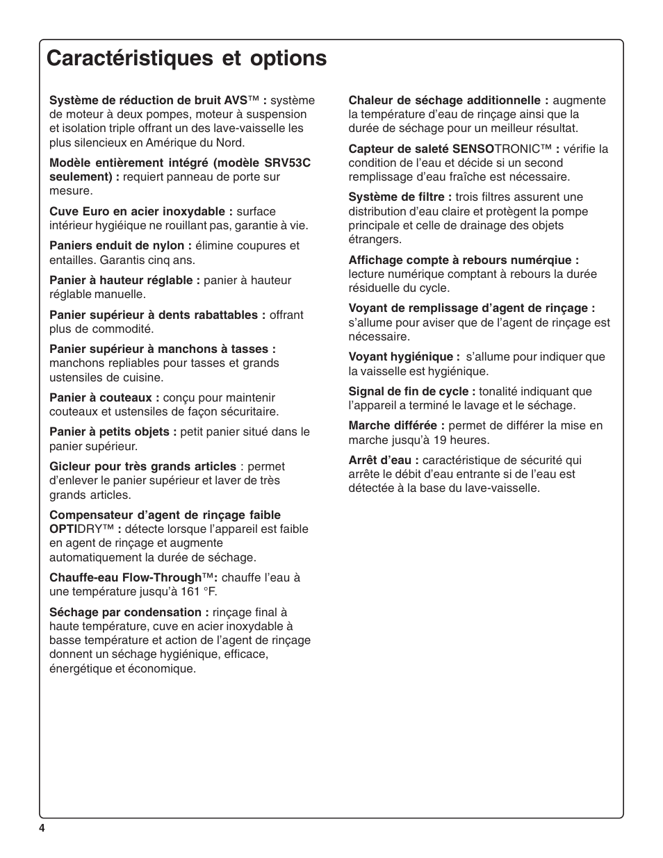 Caractéristiques et options | Bosch SRV53C User Manual | Page 26 / 64