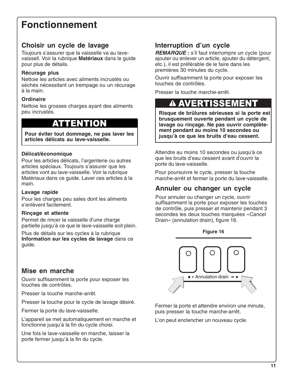 Fonctionnement, Attention, Avertissement | Bosch SRV53C User Manual | Page 33 / 64