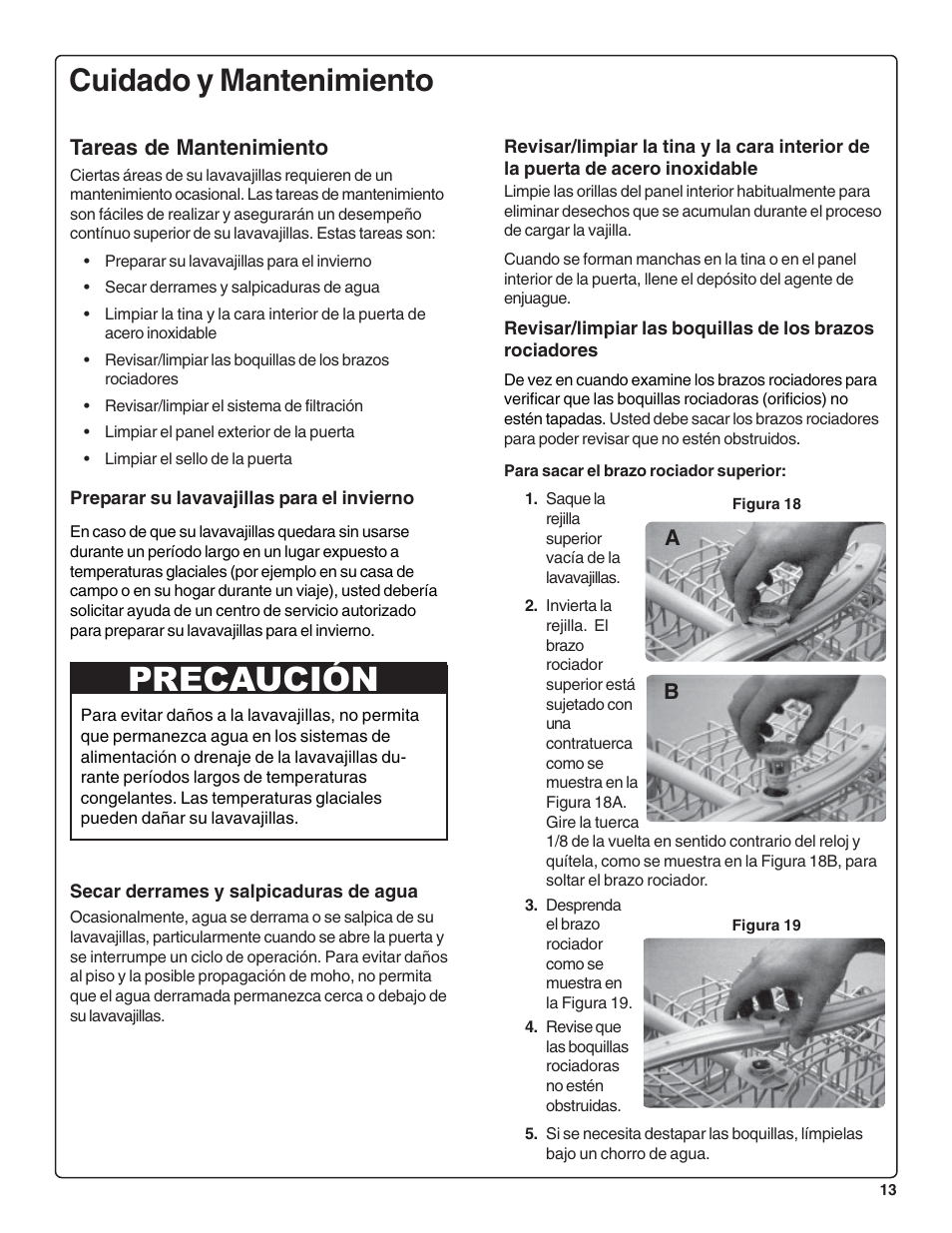 Precaución, Cuidado y mantenimiento, Tareas de mantenimiento | Bosch SRV53C User Manual | Page 55 / 64