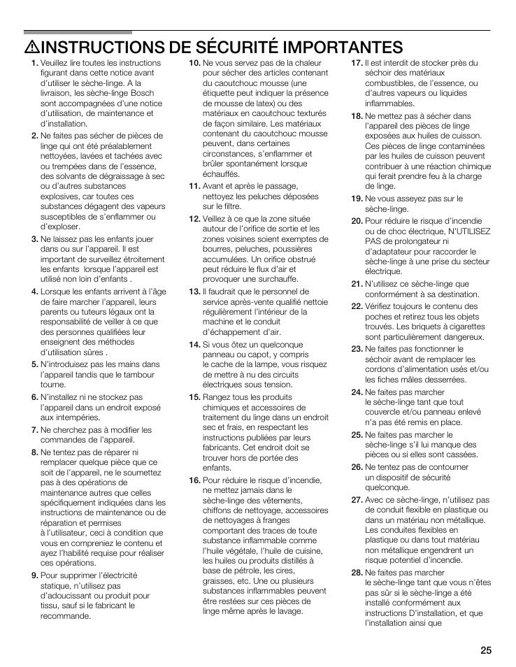 Dinstructions de sécurité importantes | Bosch WTMC5521 User Manual | Page 25 / 68