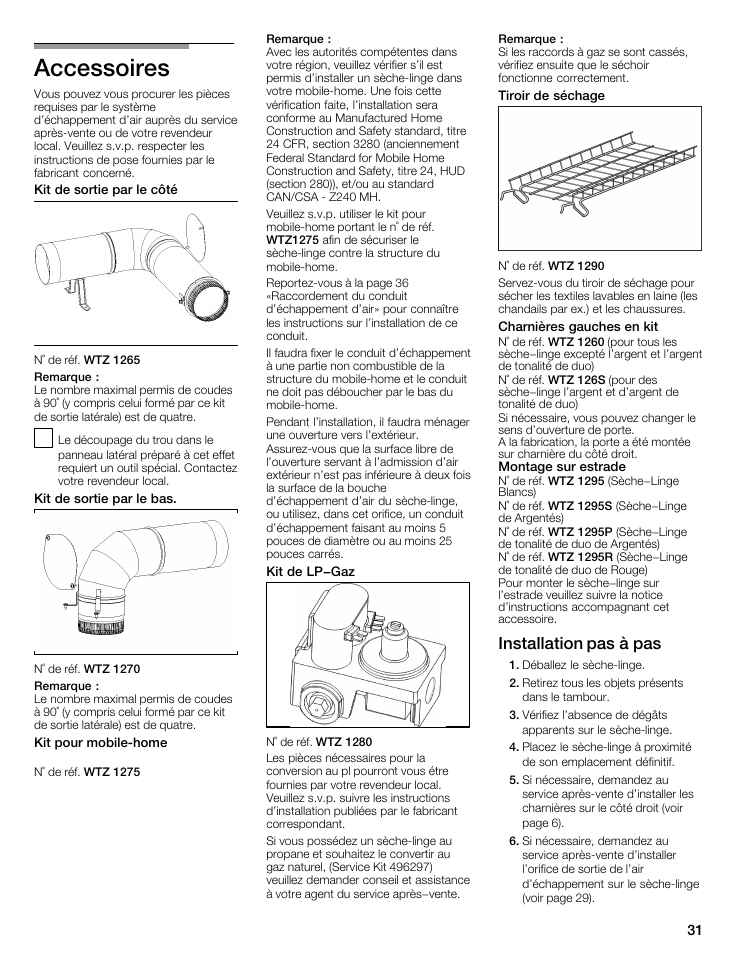 Accessoires, Installation pas à pas | Bosch WTMC5521 User Manual | Page 31 / 68
