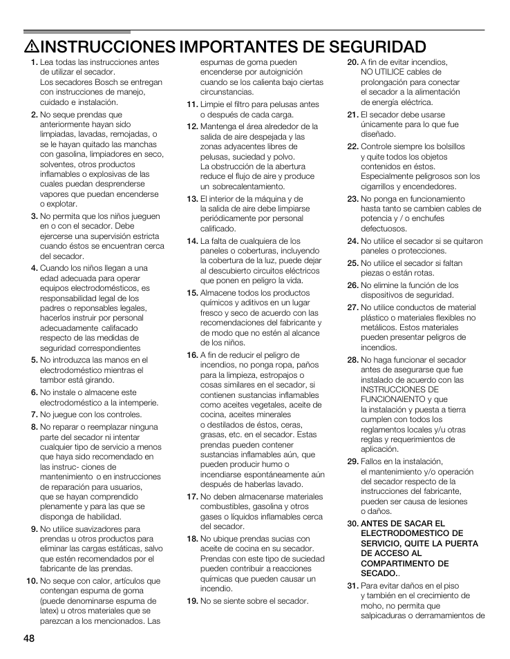Dinstrucciones importantes de seguridad | Bosch WTMC5521 User Manual | Page 48 / 68