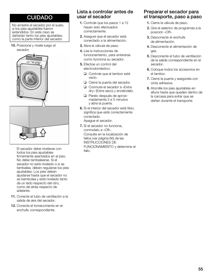 Cuidado, Lista a controlar antes de usar el secador | Bosch WTMC5521 User Manual | Page 55 / 68