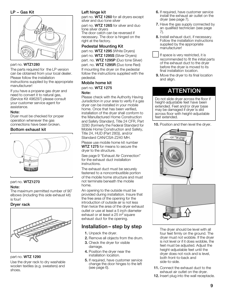 Attention, Installation ć step by step | Bosch WTMC5521 User Manual | Page 9 / 68