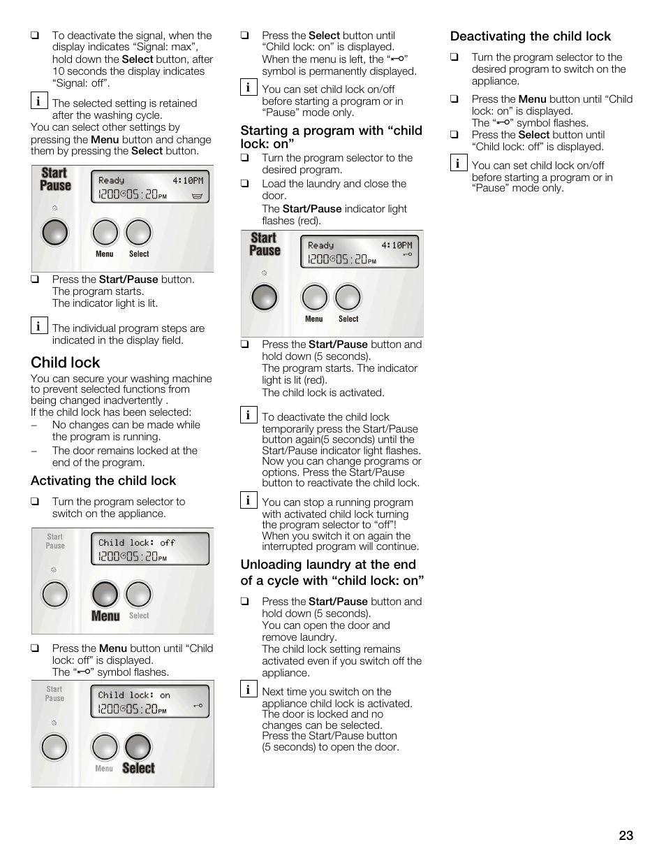 Child lock | Bosch WFMC6401UC User Manual | Page 23 / 104