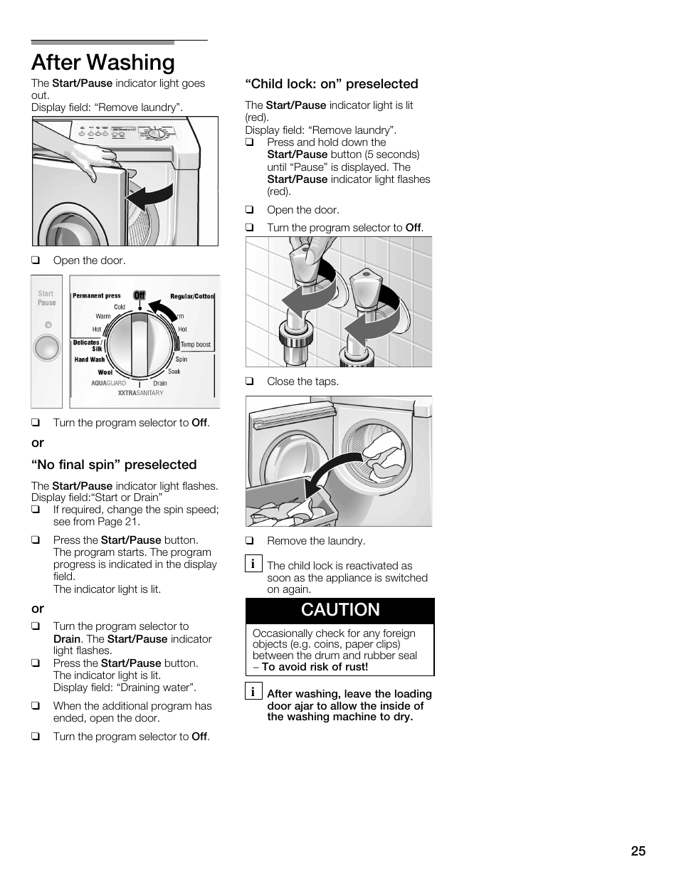 After washing, Caution | Bosch WFMC6401UC User Manual | Page 25 / 104