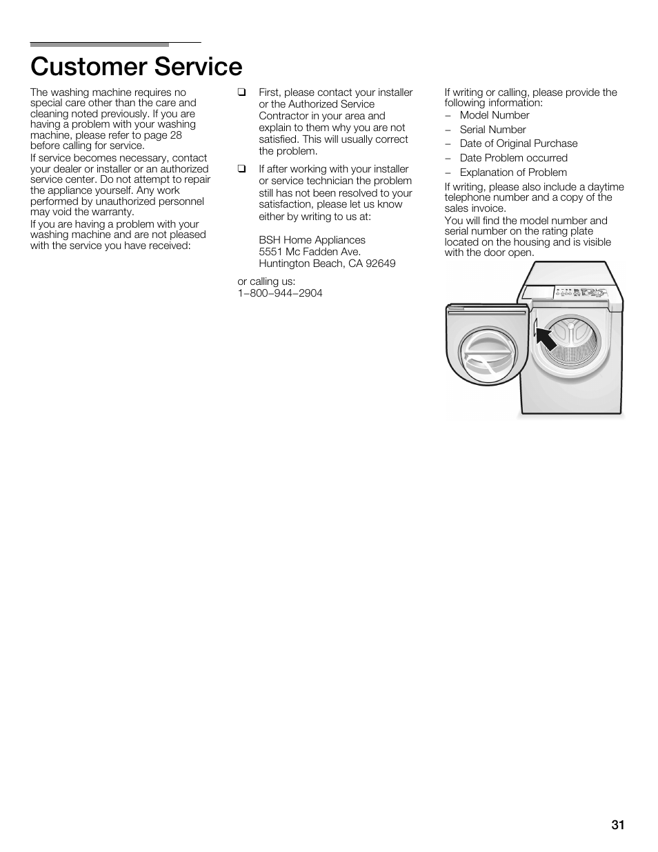 Customer service | Bosch WFMC6401UC User Manual | Page 31 / 104