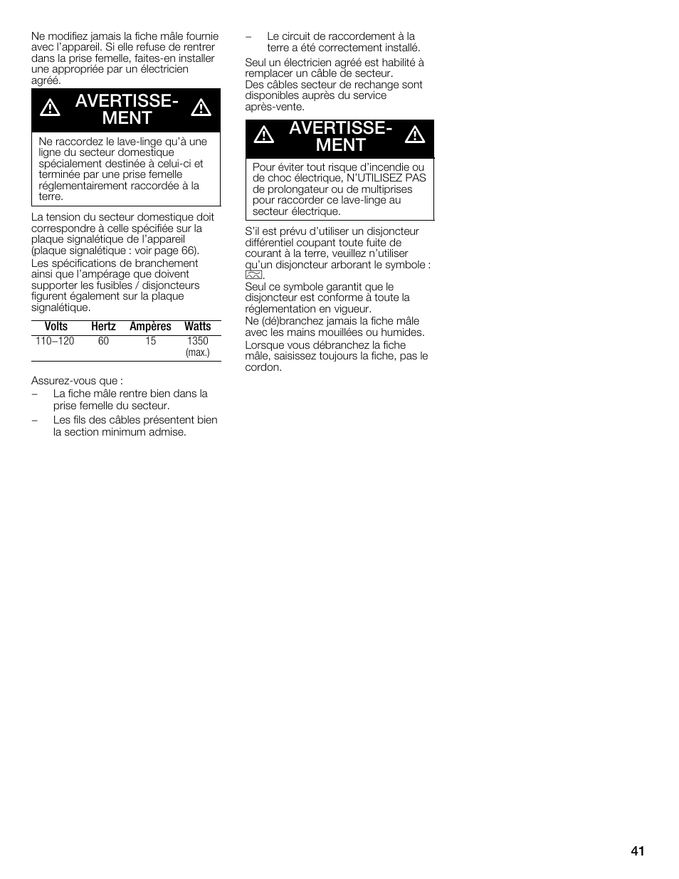 Avertisseć ment | Bosch WFMC6401UC User Manual | Page 41 / 104