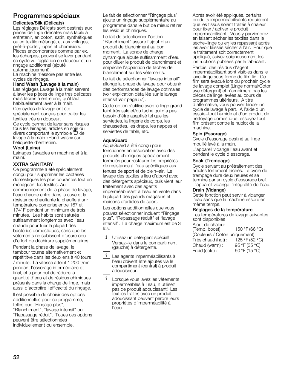 Programmes spéciaux | Bosch WFMC6401UC User Manual | Page 52 / 104