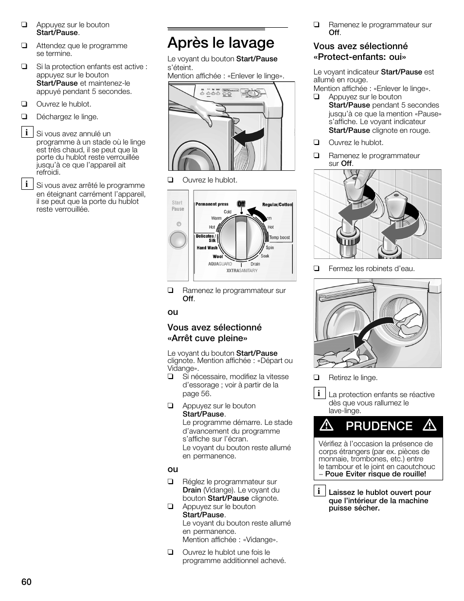 Après le lavage, Prudence | Bosch WFMC6401UC User Manual | Page 60 / 104