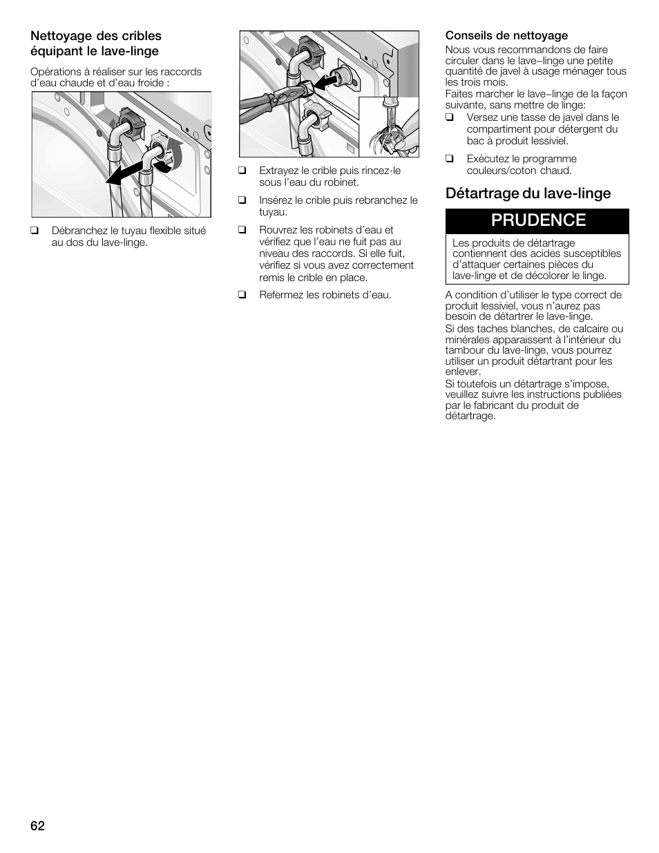 Prudence, Détartrage du lavećlinge | Bosch WFMC6401UC User Manual | Page 62 / 104