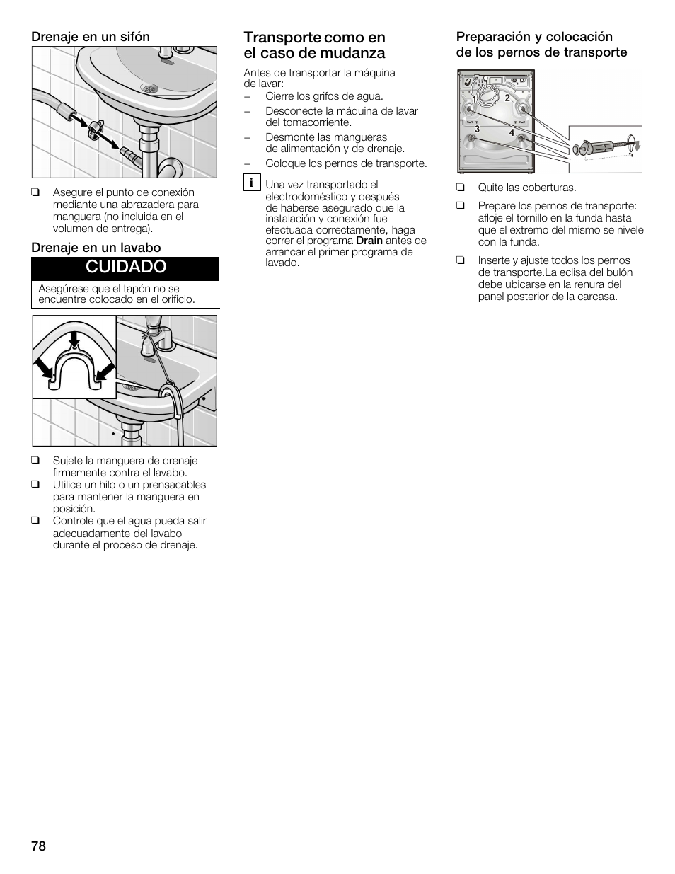 Cuidado, Transporte como en elăcaso de mudanza | Bosch WFMC6401UC User Manual | Page 78 / 104