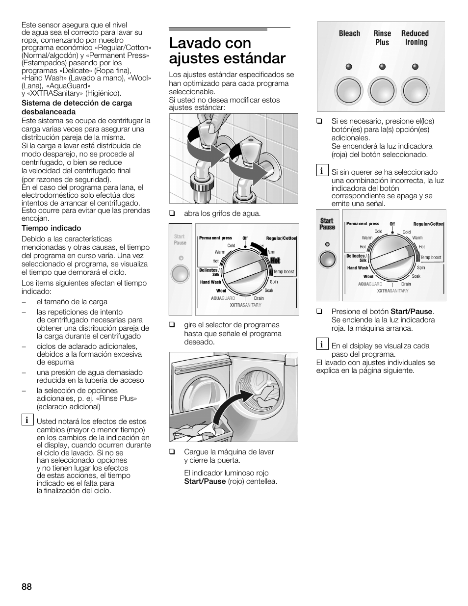 Lavado con ajustes estándar | Bosch WFMC6401UC User Manual | Page 88 / 104